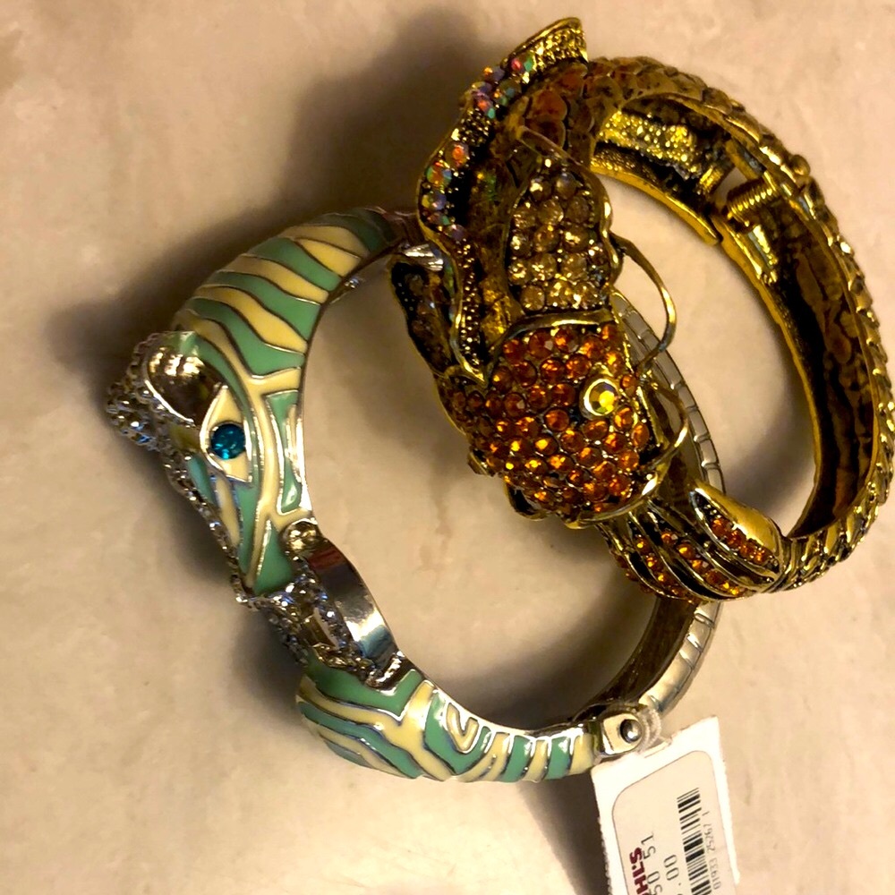 Enamel and crystal brass Bracelet Set KOI and ZEBRA hinge closure